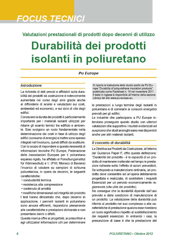 Durabilità dei prodotti isolanti in poliuretano