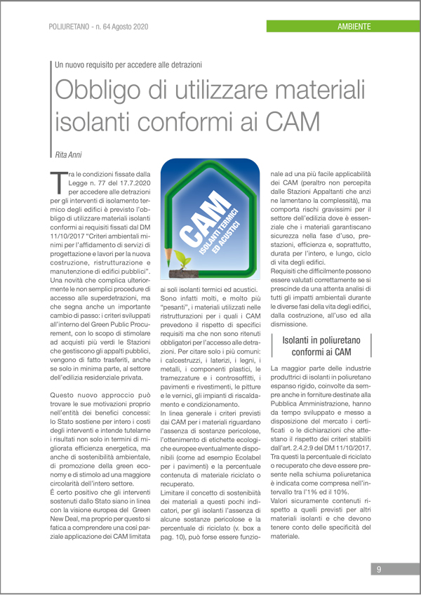Obbligo di utilizzare materiali isolanti conformi ai CAM