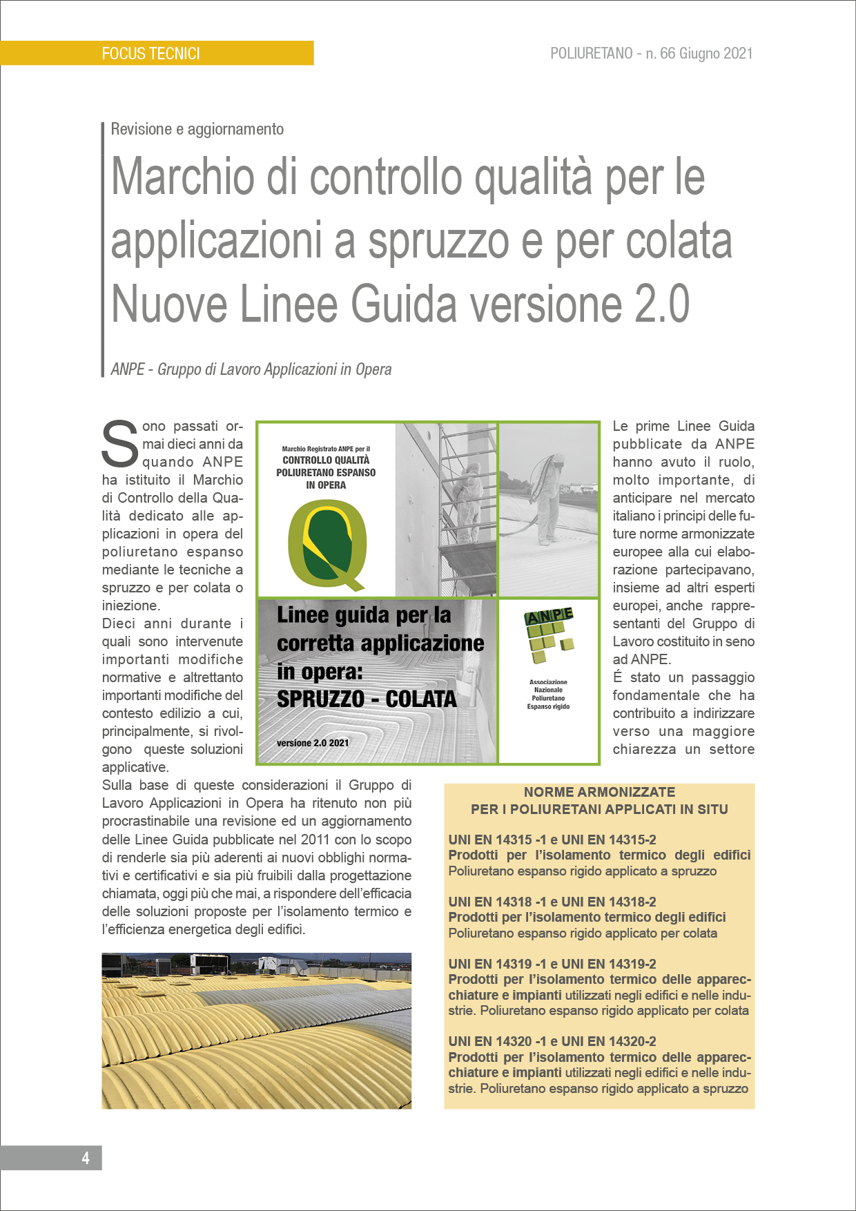 Linee guida per le applicazioni a spruzzo e colata con poliuretano espanso rigido