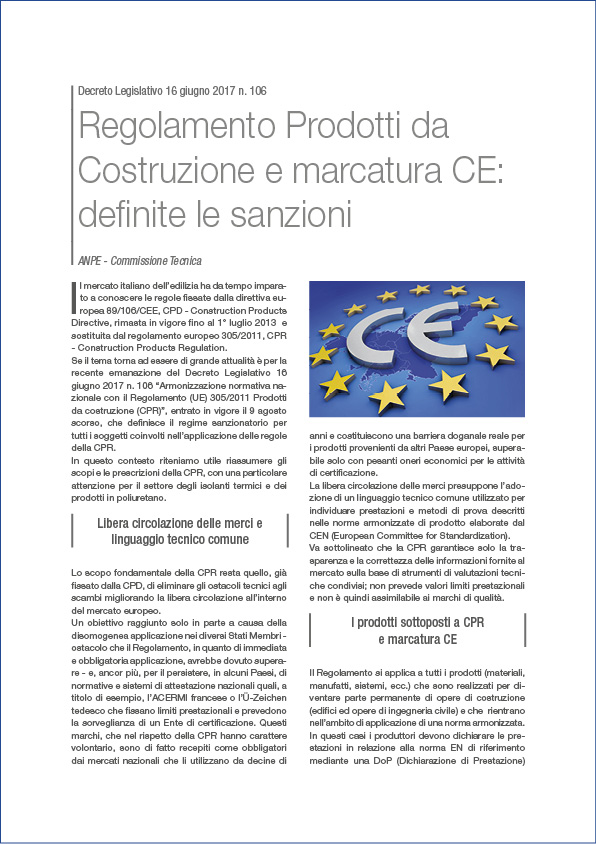 Regolamento Prodotti da 
Costruzione e marcatura CE: definite le sanzioni