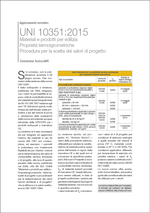UNI 10351:2015 Materiali e prodotti da costruzione