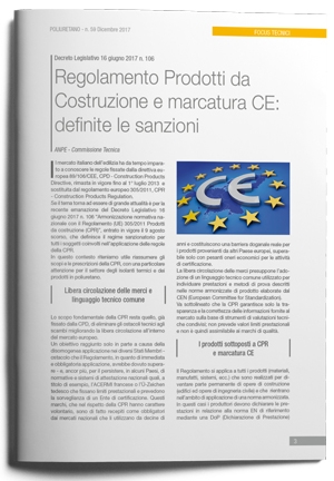 Decreto Legislativo 16 giugno 2017 n. 106 Armonizzazione normativa nazionale con il Regolamento (UE) 305/2011 Prodotti da costruzione (CPR)